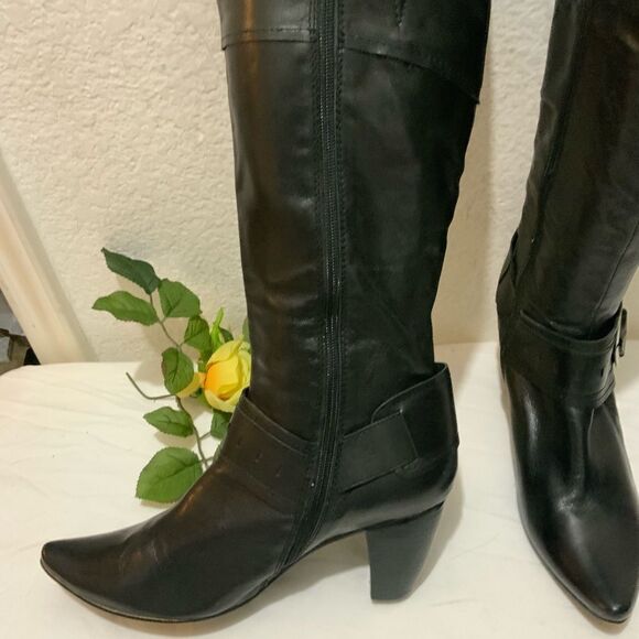 Spring step Black knee-high pointed toe buckle boot size 39 - Picture 6 of 14